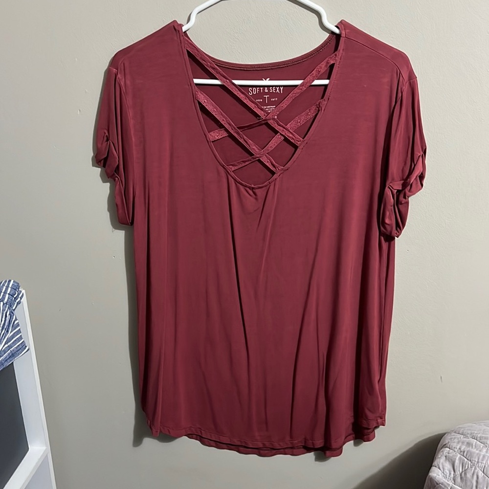maroon soft and sexy lacy t shirt